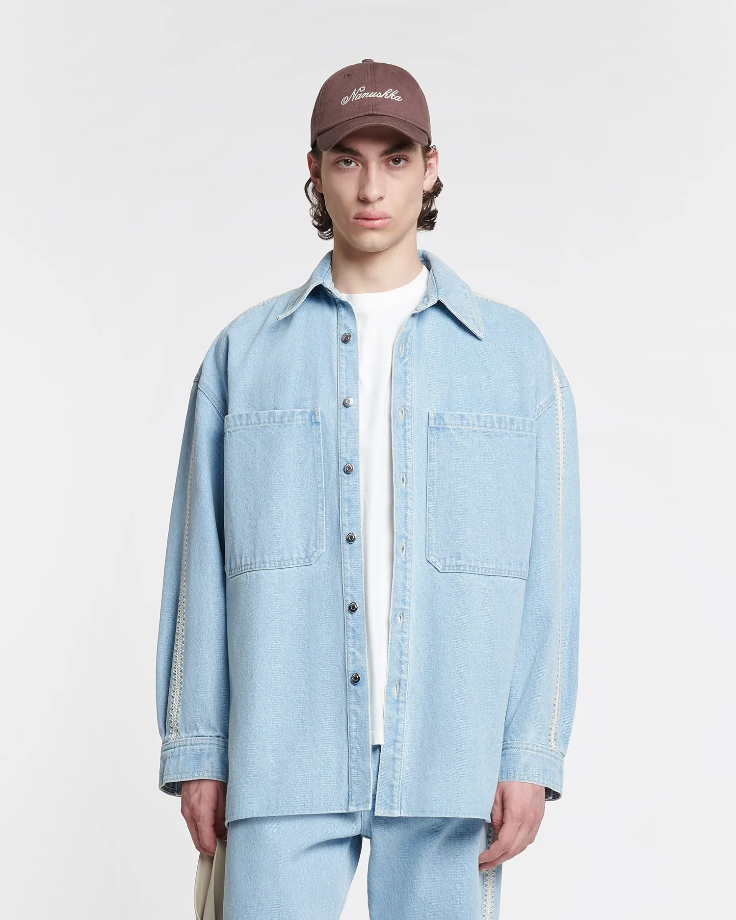 Beaux - Crochet-Trimmed Denim Shirt - Eco Bleach