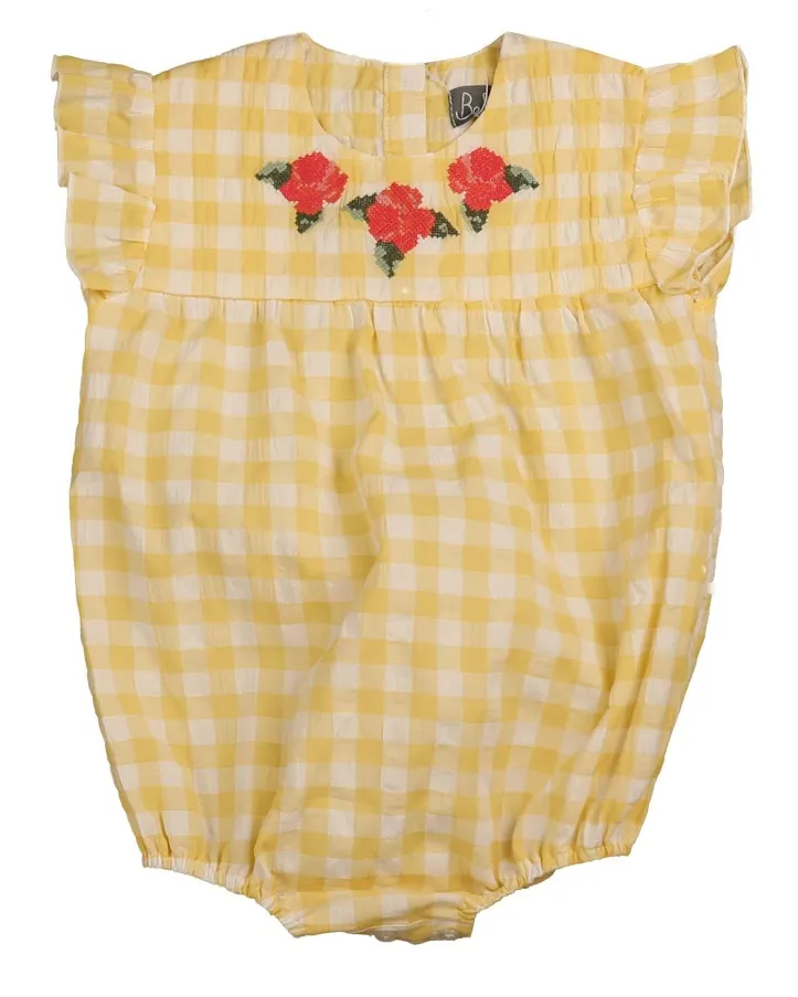 Belati Pale Yellow Striped Seersucker Romper