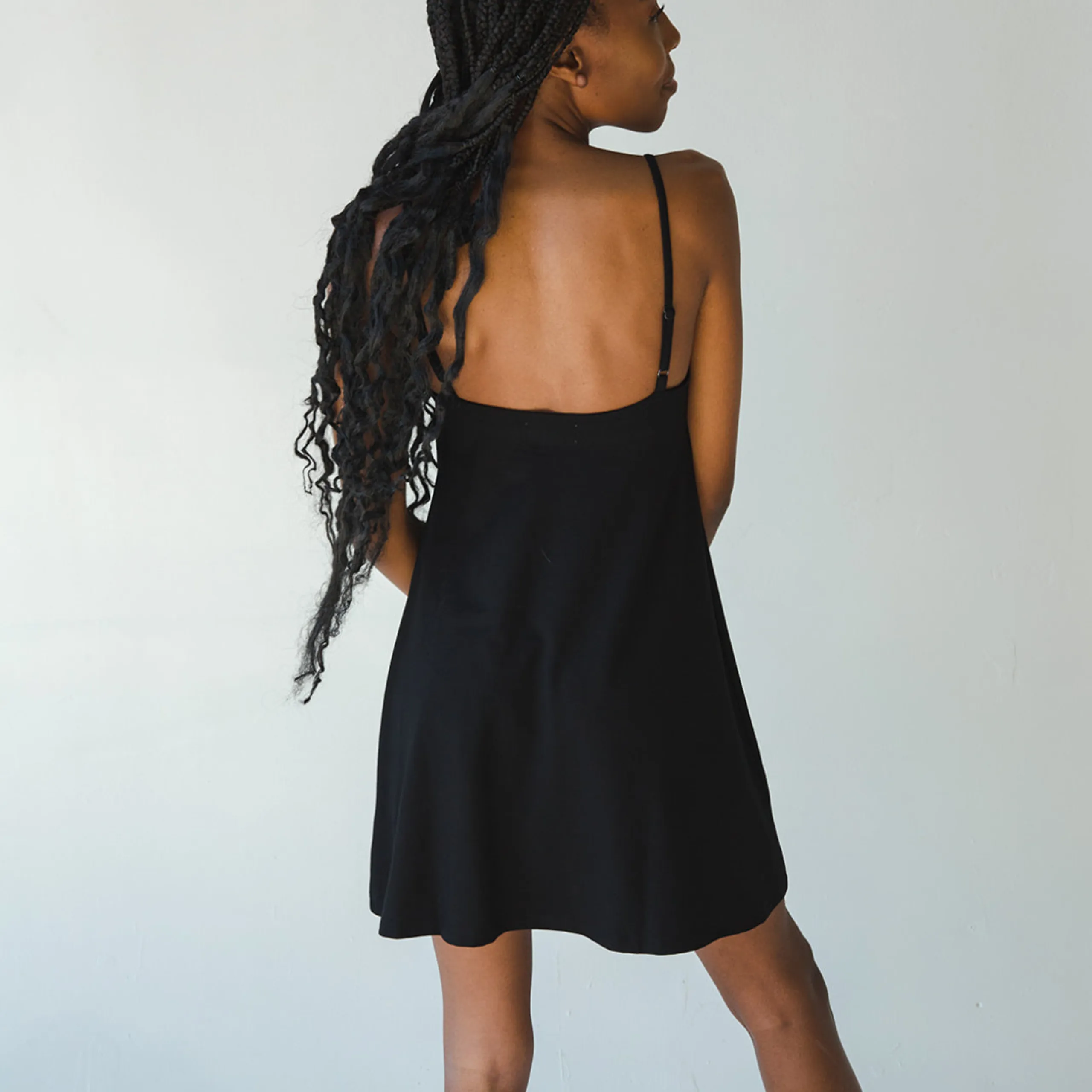 Betty Dress - Swinging Slip Dress w/ Shelf Bra - Black