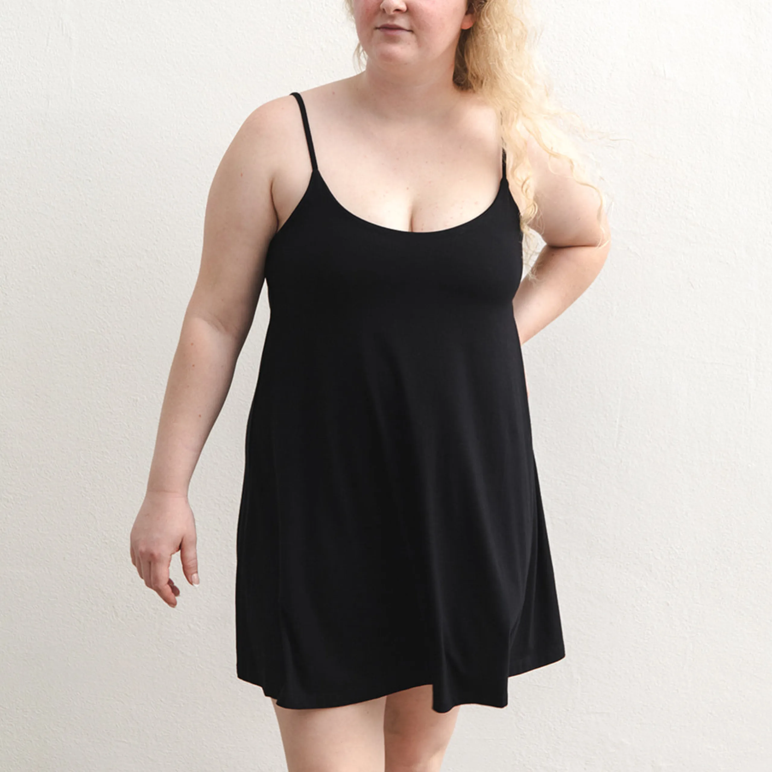 Betty Dress - Swinging Slip Dress w/ Shelf Bra - Black