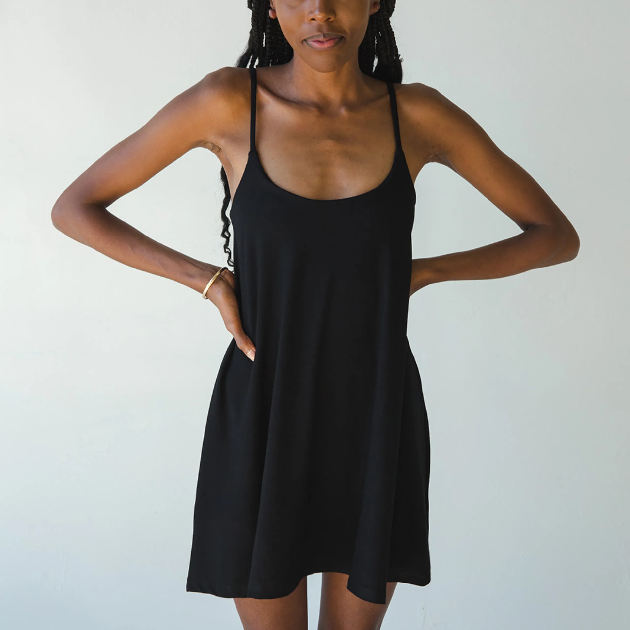 Betty Dress - Swinging Slip Dress w/ Shelf Bra - Black