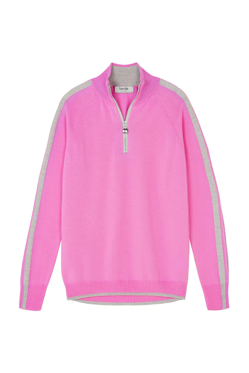 Birdie 13 zip jumper in Soft Candy Pink & Silver Grey