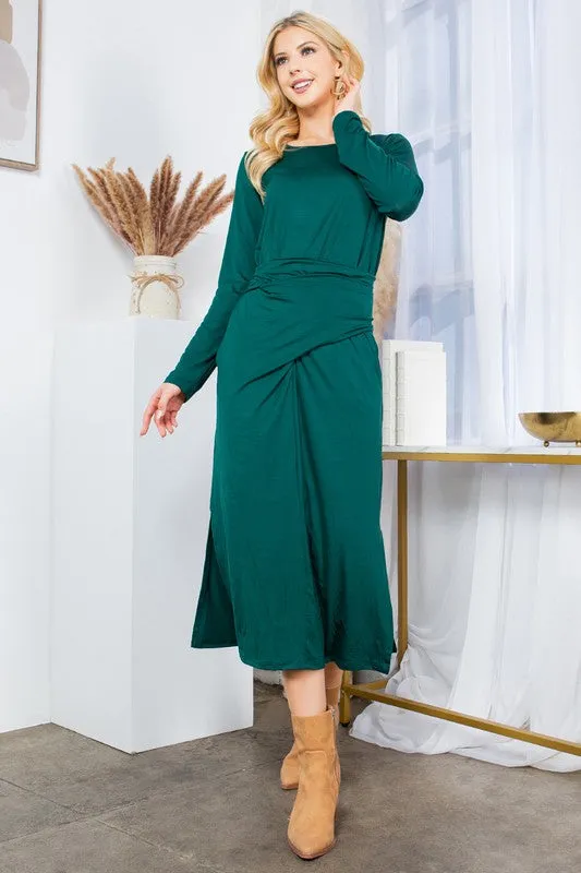 Black Waist Wrap Long Sleeve Dress w/Pockets