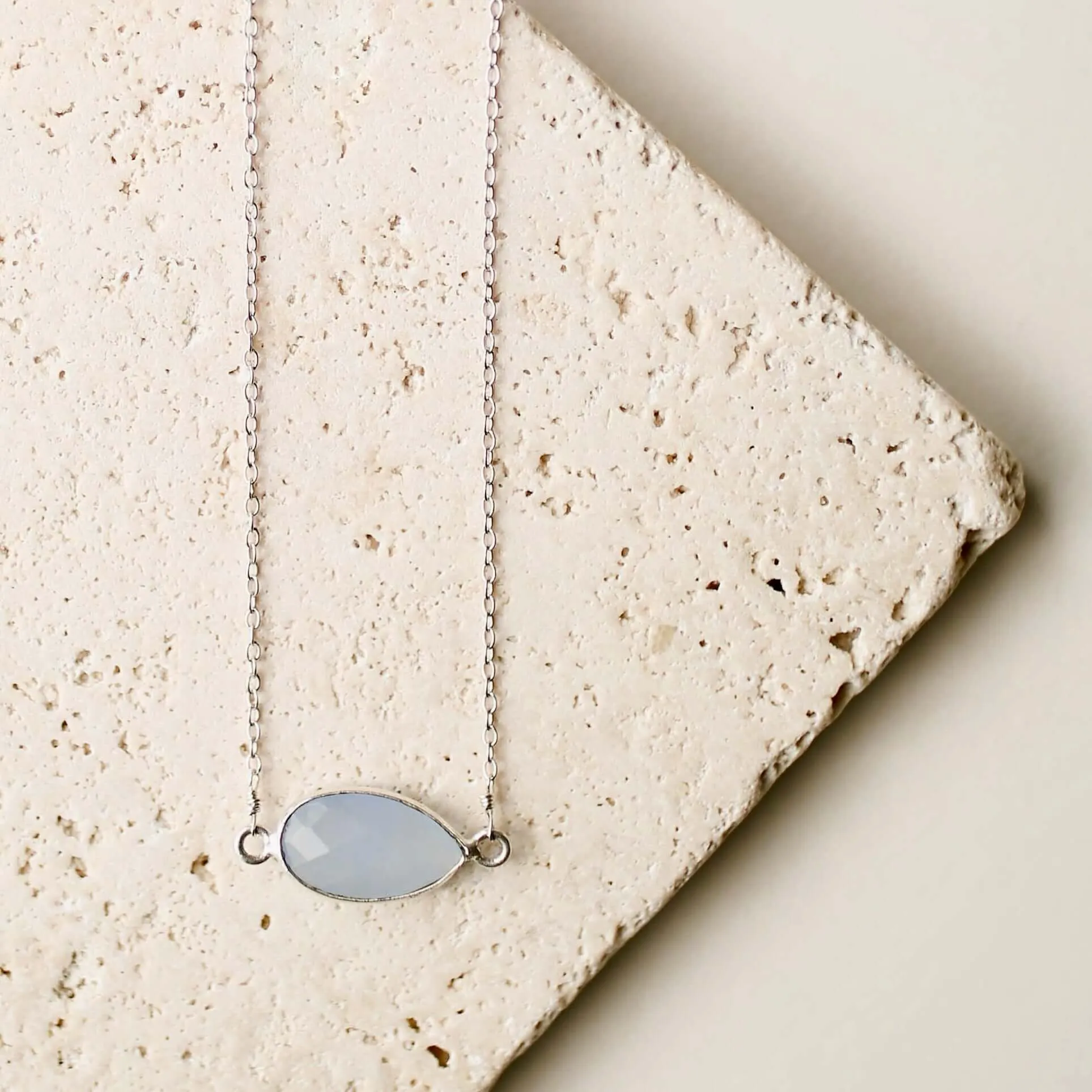 Blue Chalcedony Silver Minimalist Necklace