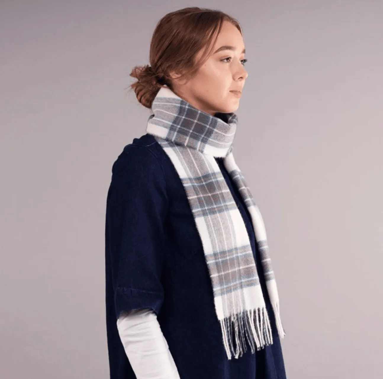 Bowhill Stewart Blue Dress Lambswool Scarf | Wool Scarf