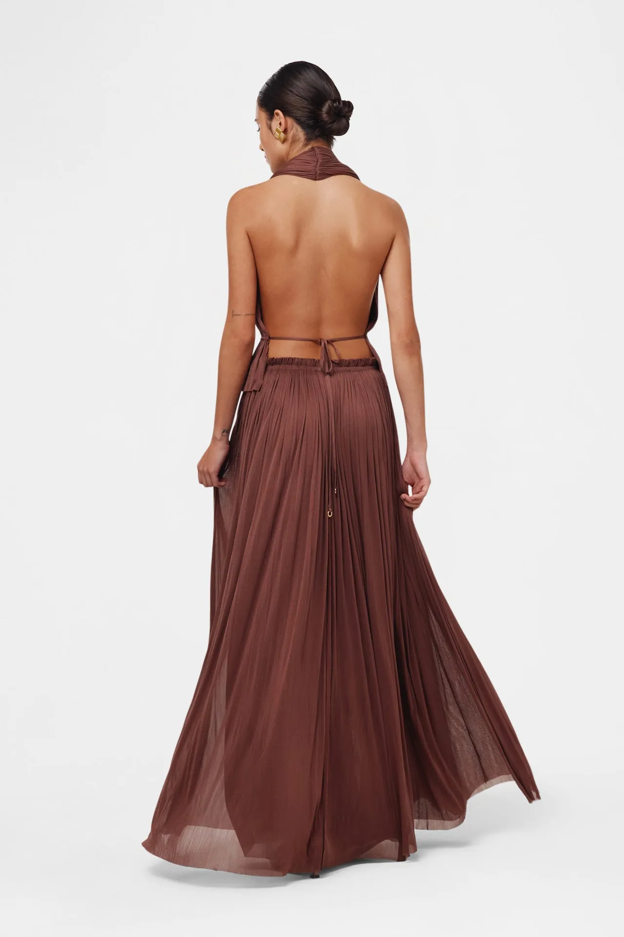 Brown Silk Skirt & Top Set