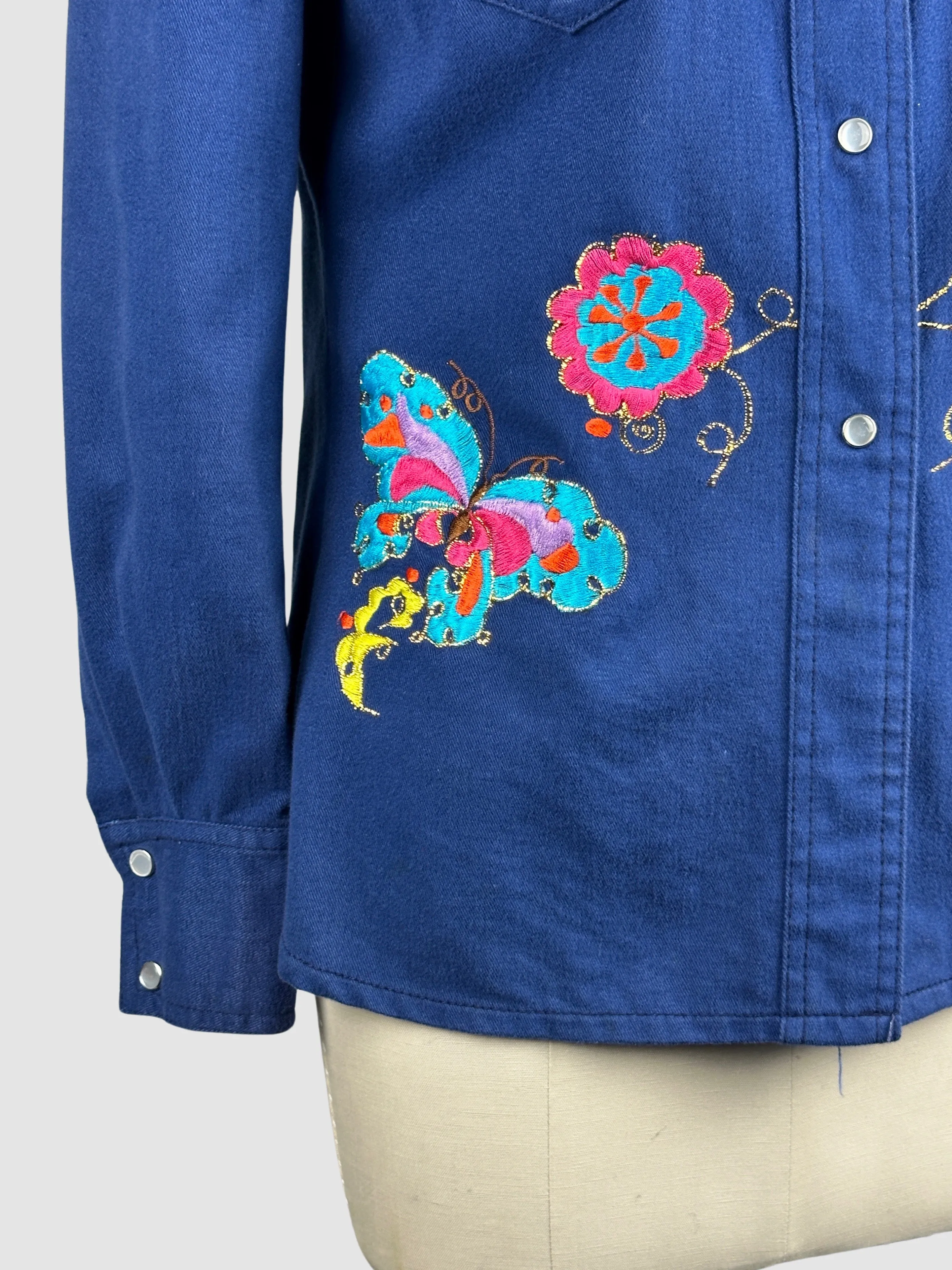 BUTTERFLY EFFECT Dotti Did It 70s Embroidered Jean Jacket • Small