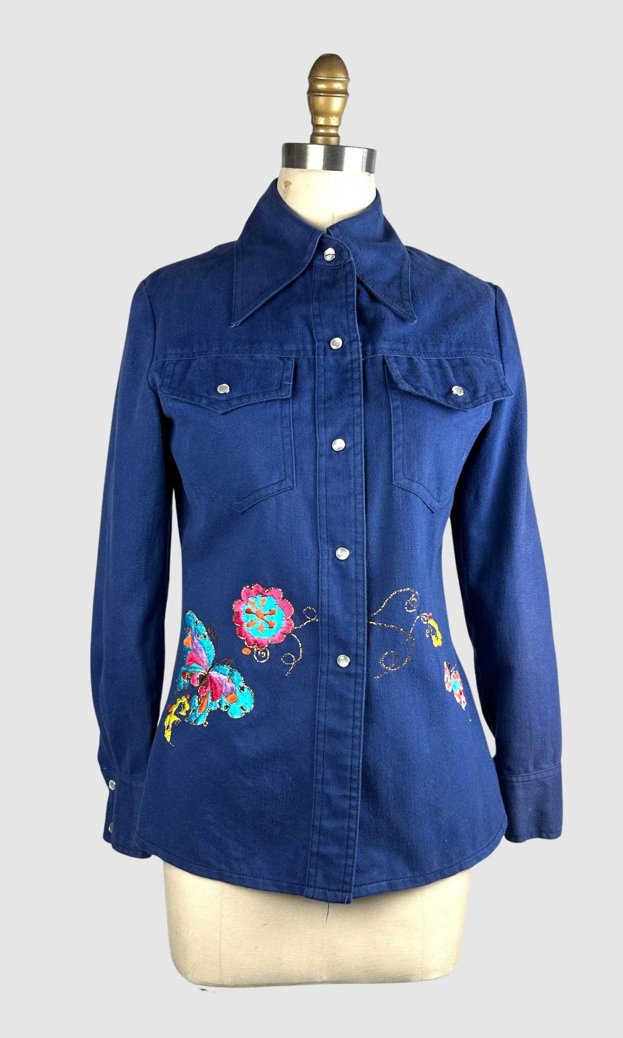 BUTTERFLY EFFECT Dotti Did It 70s Embroidered Jean Jacket • Small