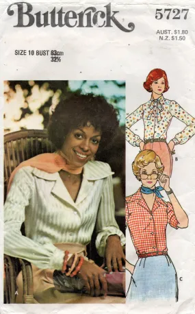 Butterick 5727 EASY Womens Wide Collar or Tie Neck Blouse 1970s Vintage Sewing Pattern Size 10 or 12