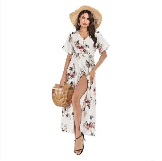 Chiffon Print Deep V-Neck Floral Dress