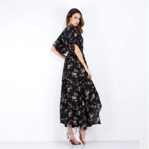 Chiffon Print Deep V-Neck Floral Dress