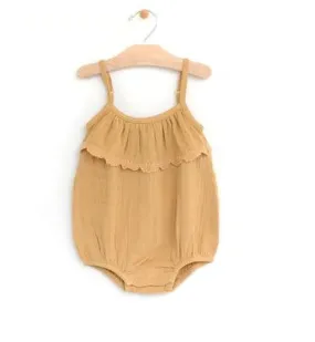 City Mouse Flutter Trim Romper - Straw