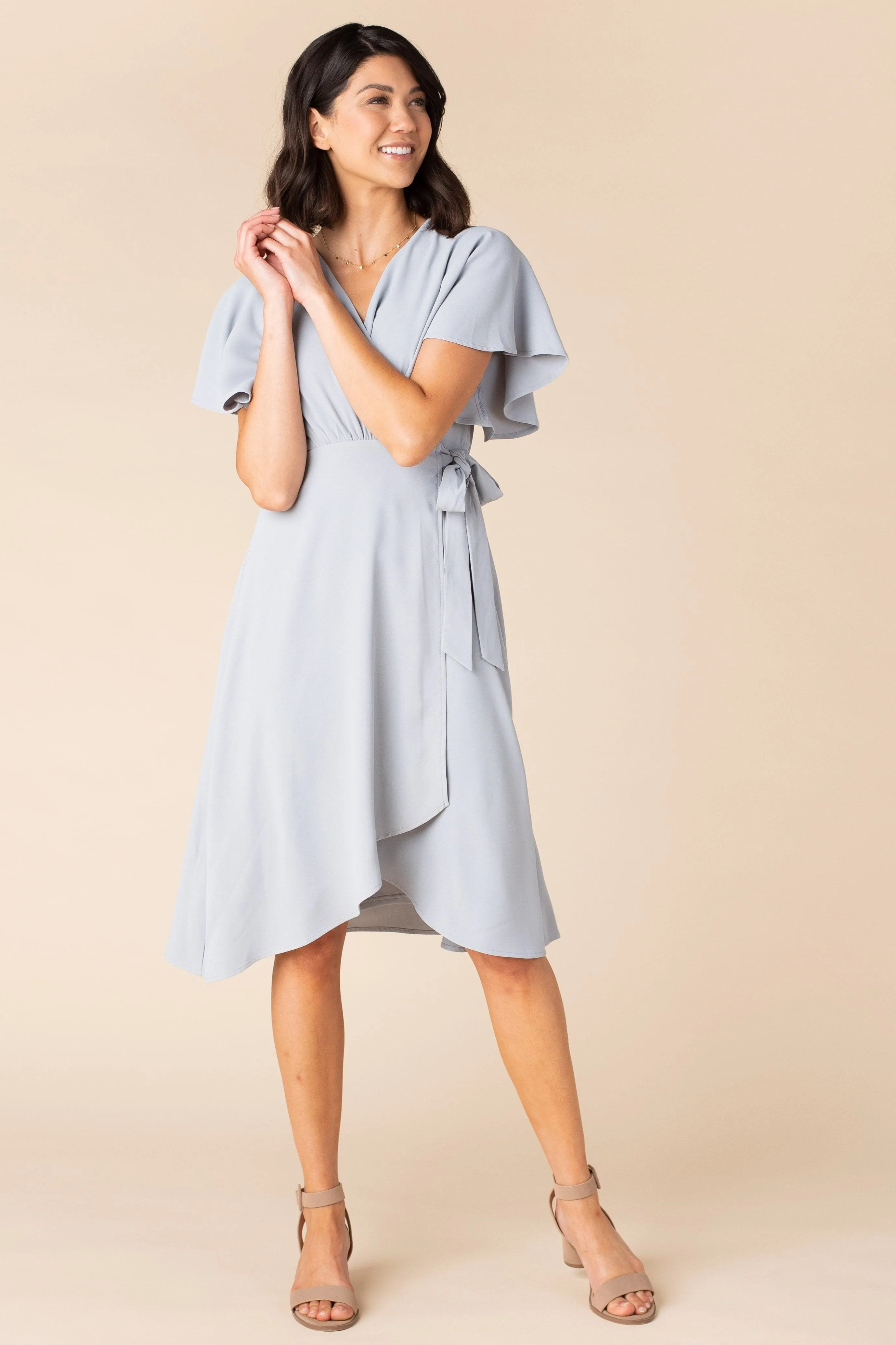 Daphne Tulip Wrap Dress - Dusty Blue