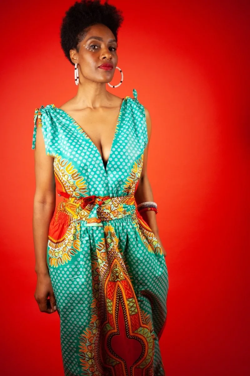 Dashiki Dress In Turquoise Print