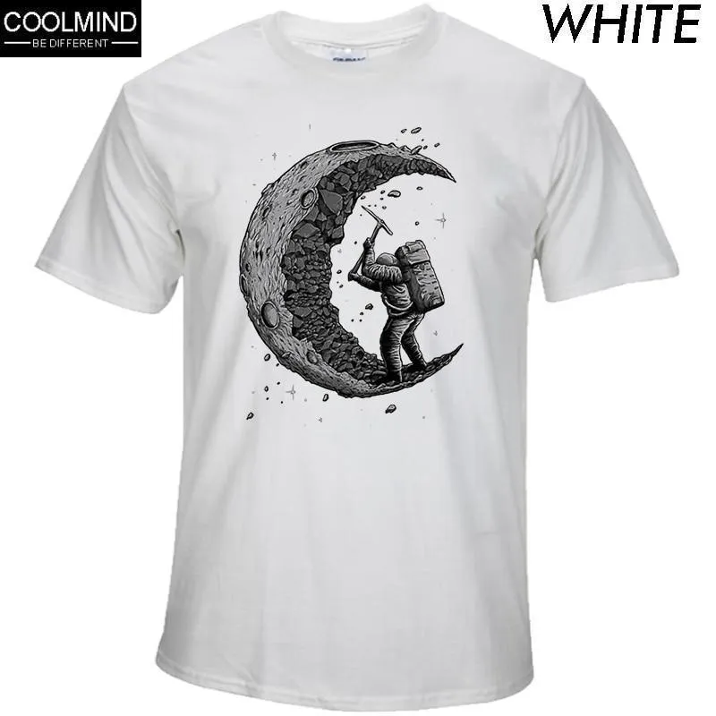 Digging the moon print casual mens o-neck t shirts