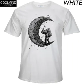 Digging the moon print casual mens o-neck t shirts