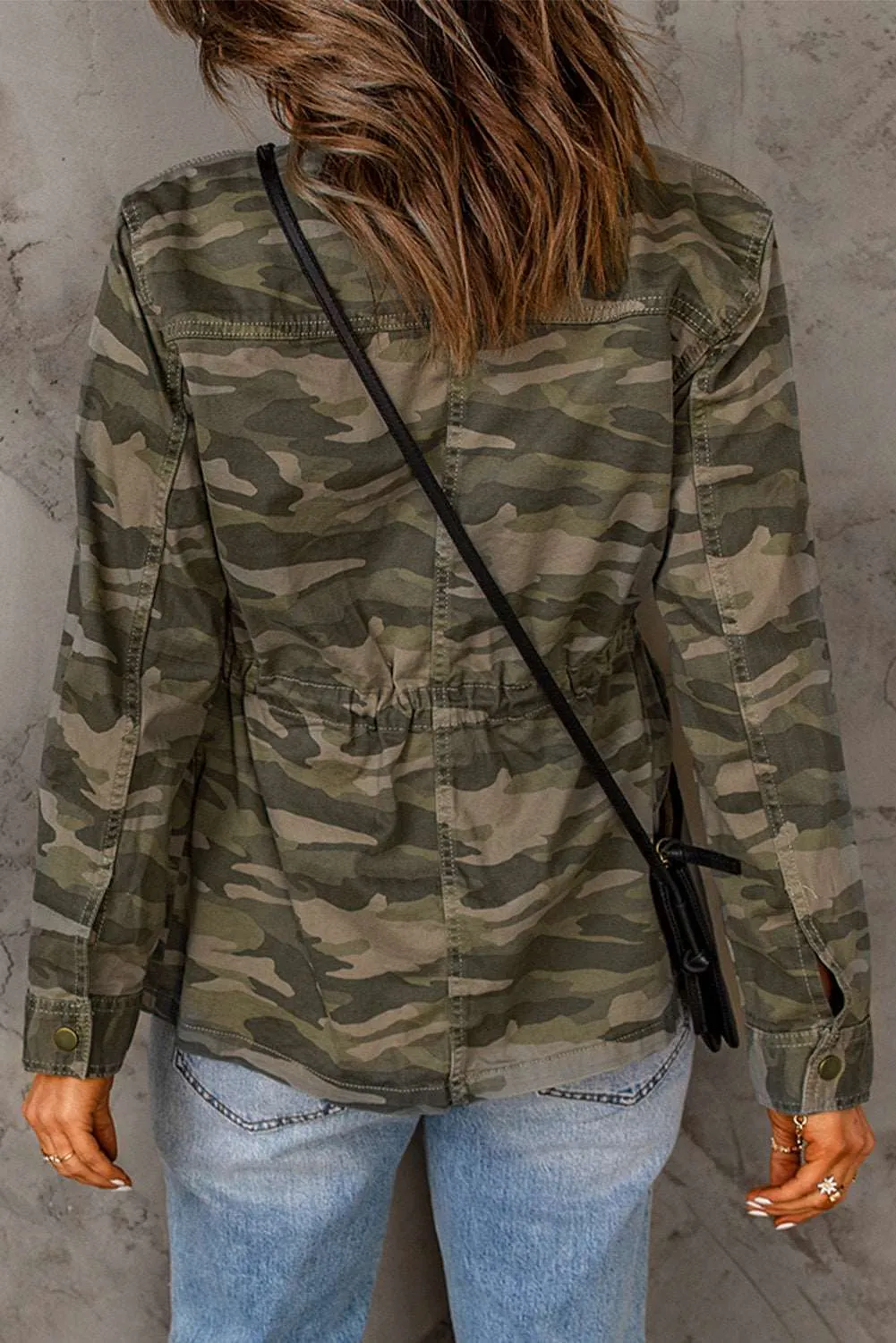 Double Take Camouflage Snap Down Jacket