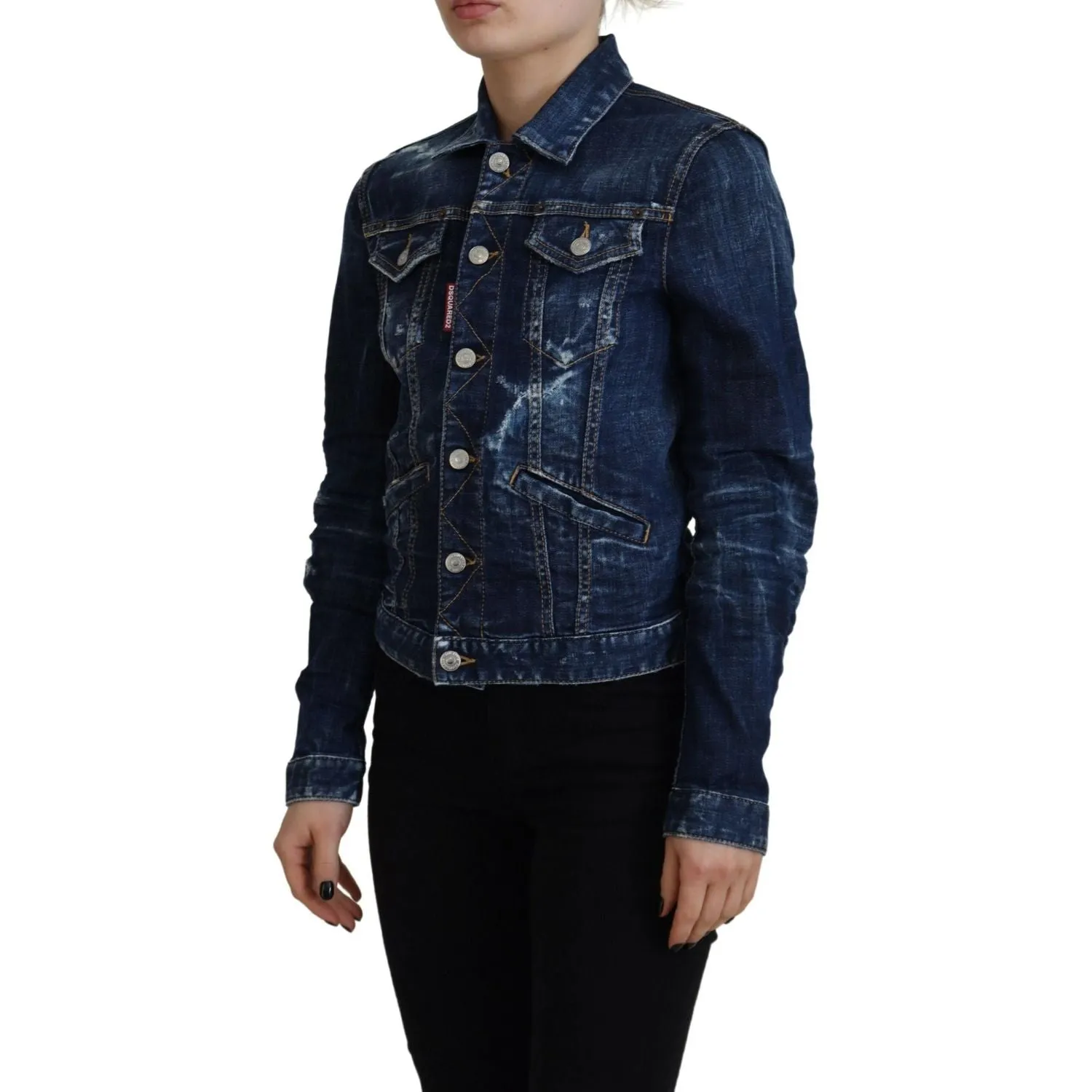 Dsquared² Blue Icon Printed Distressed Denim Jacket