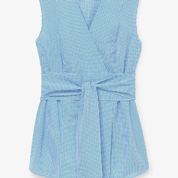 Ellen Top - Gingham Seersucker :: Capri Blue / White