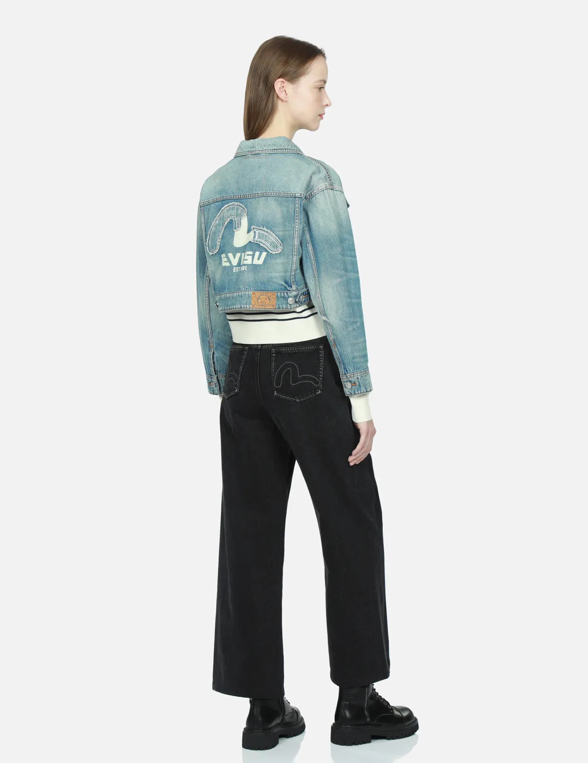 Embellished Denim Seagull Appliqué Denim Jacket