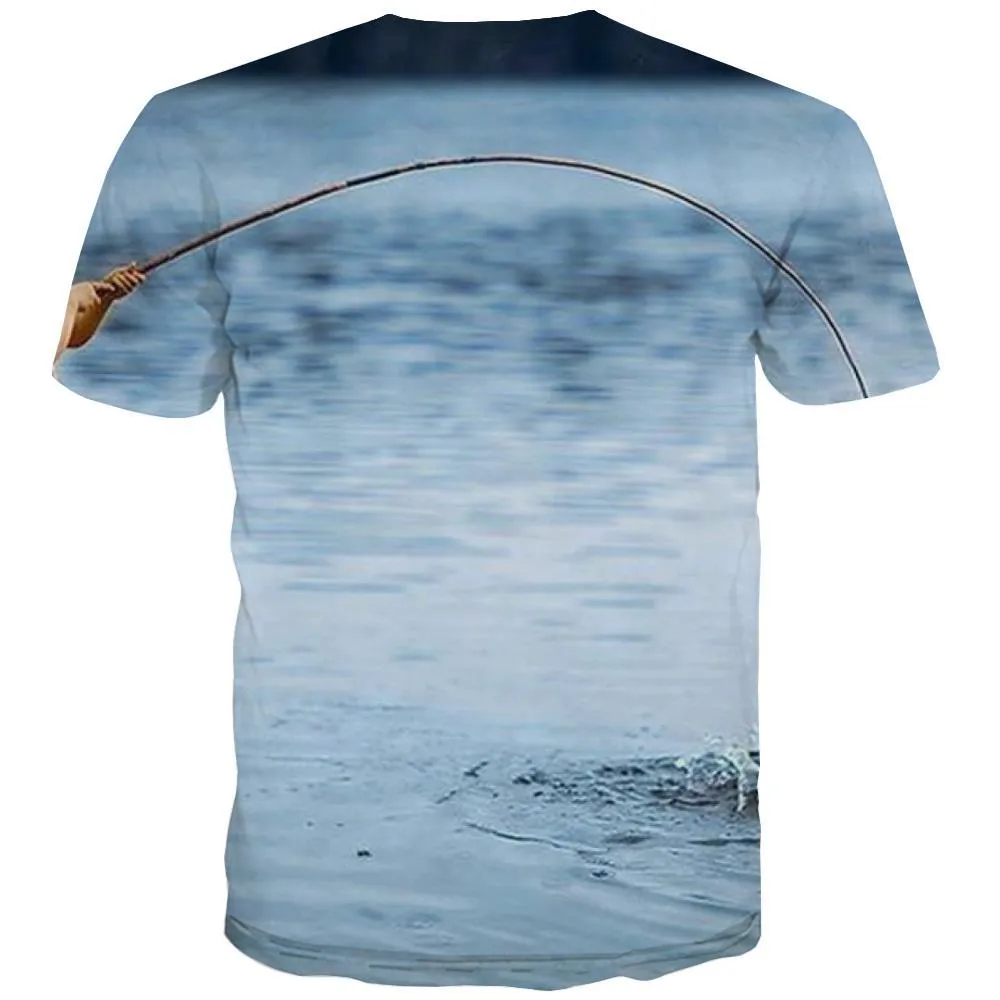 fishing T-shirt Men fish T-shirts 3d Short Sleeve Hip hop Digital Style Rock