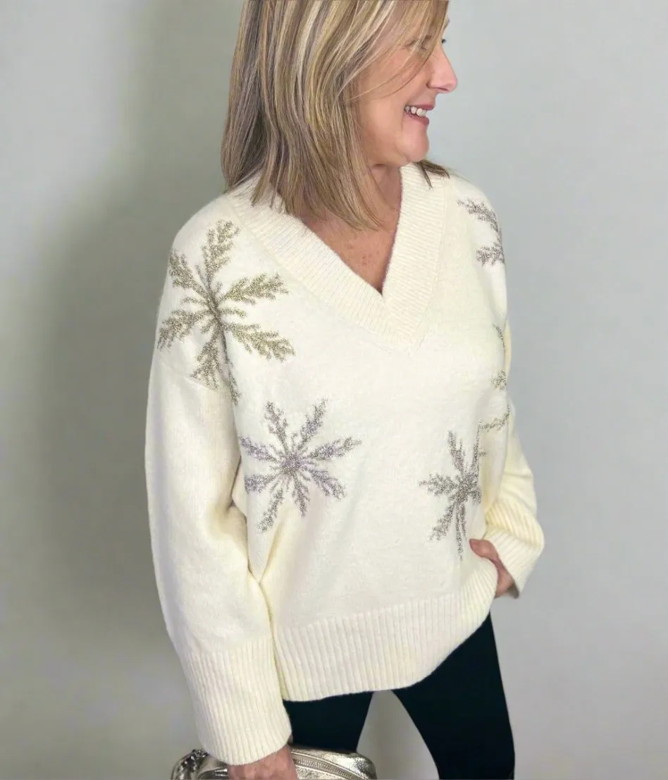 Ivory Sparkle Snowflake Oversized Jumper