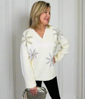 Ivory Sparkle Snowflake Oversized Jumper