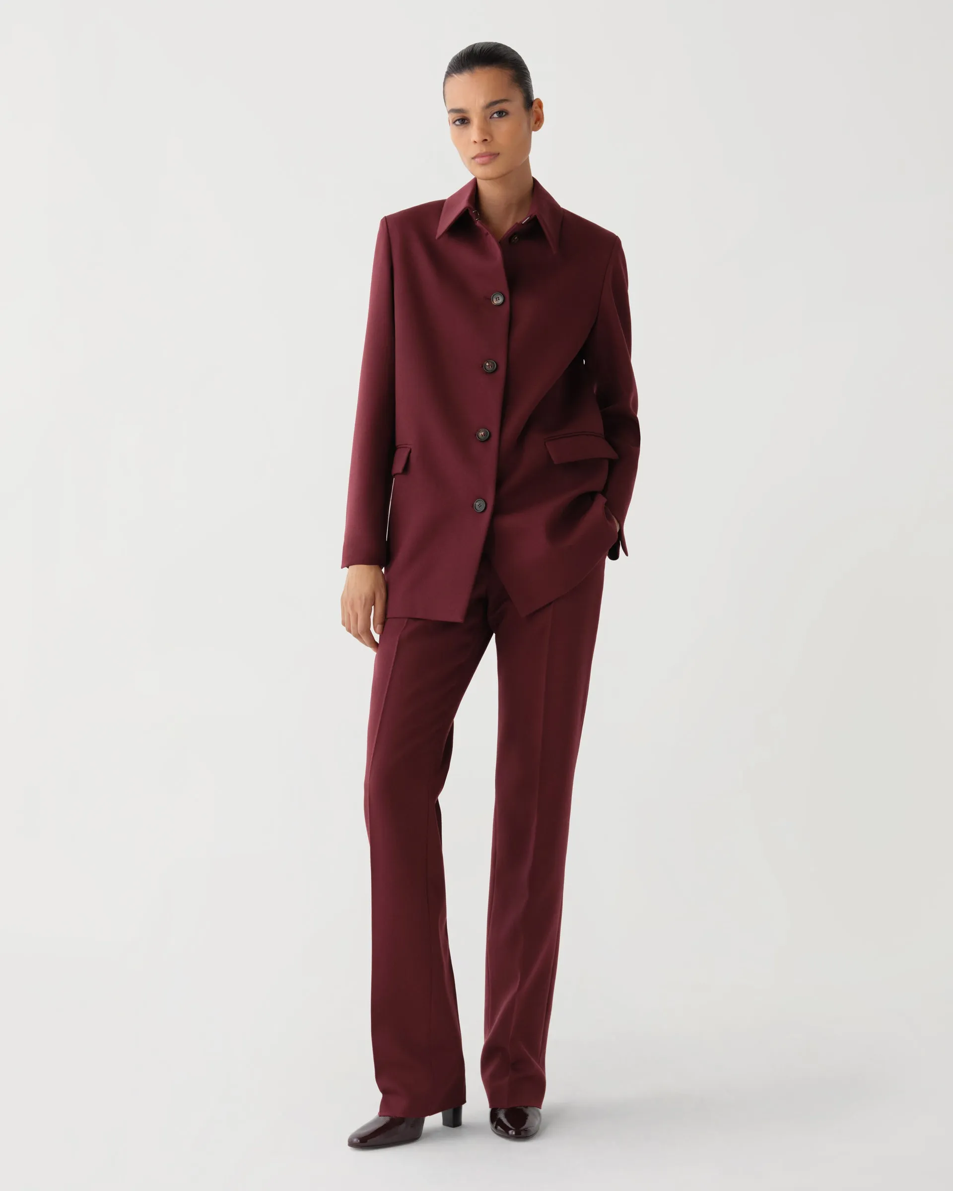 Klara Jacket in Wool Twill, Burgundy