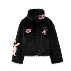 Kuromi Bear Artificial Mink Coat in Black