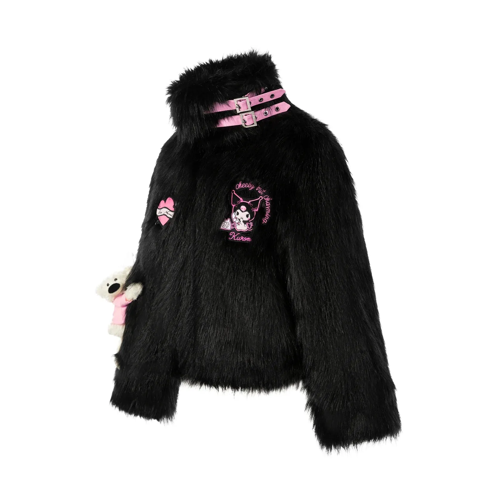 Kuromi Bear Artificial Mink Coat in Black