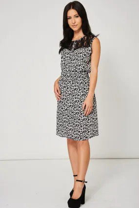 Leopard Pattern Dress With Black Lace Detail