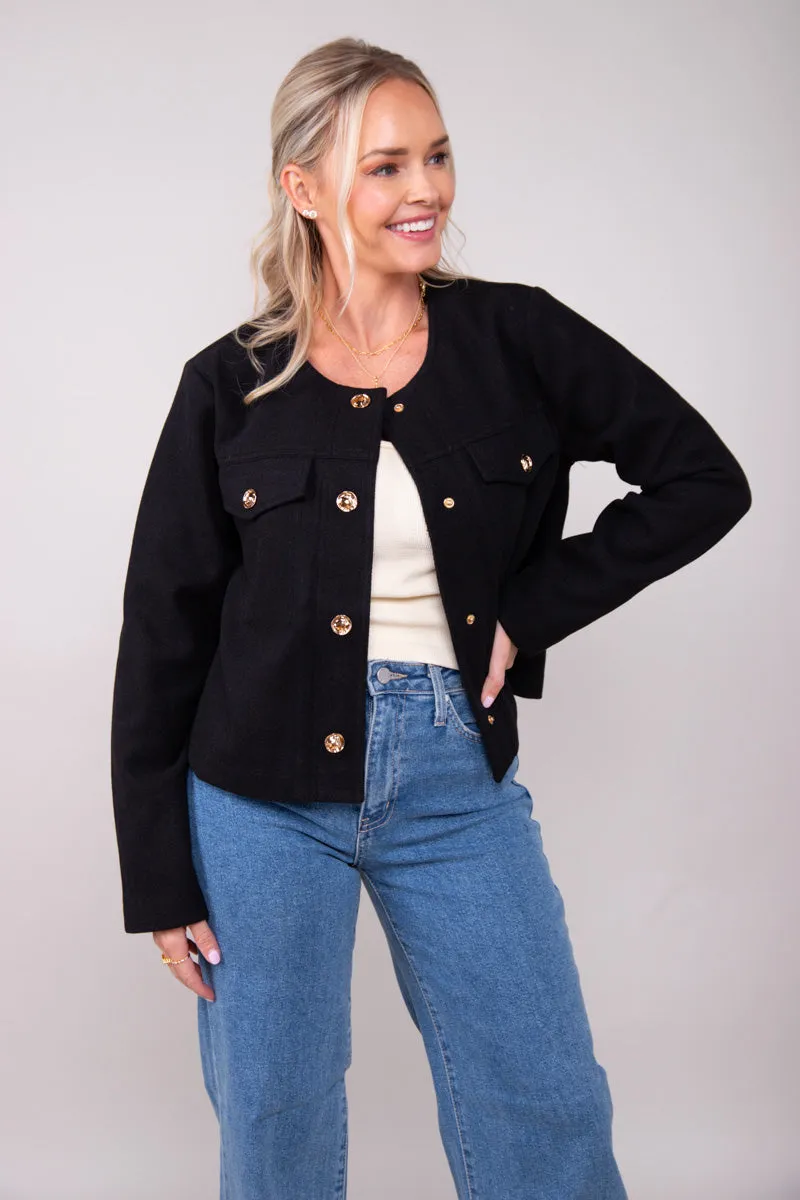 Luxe Button Jacket-Black