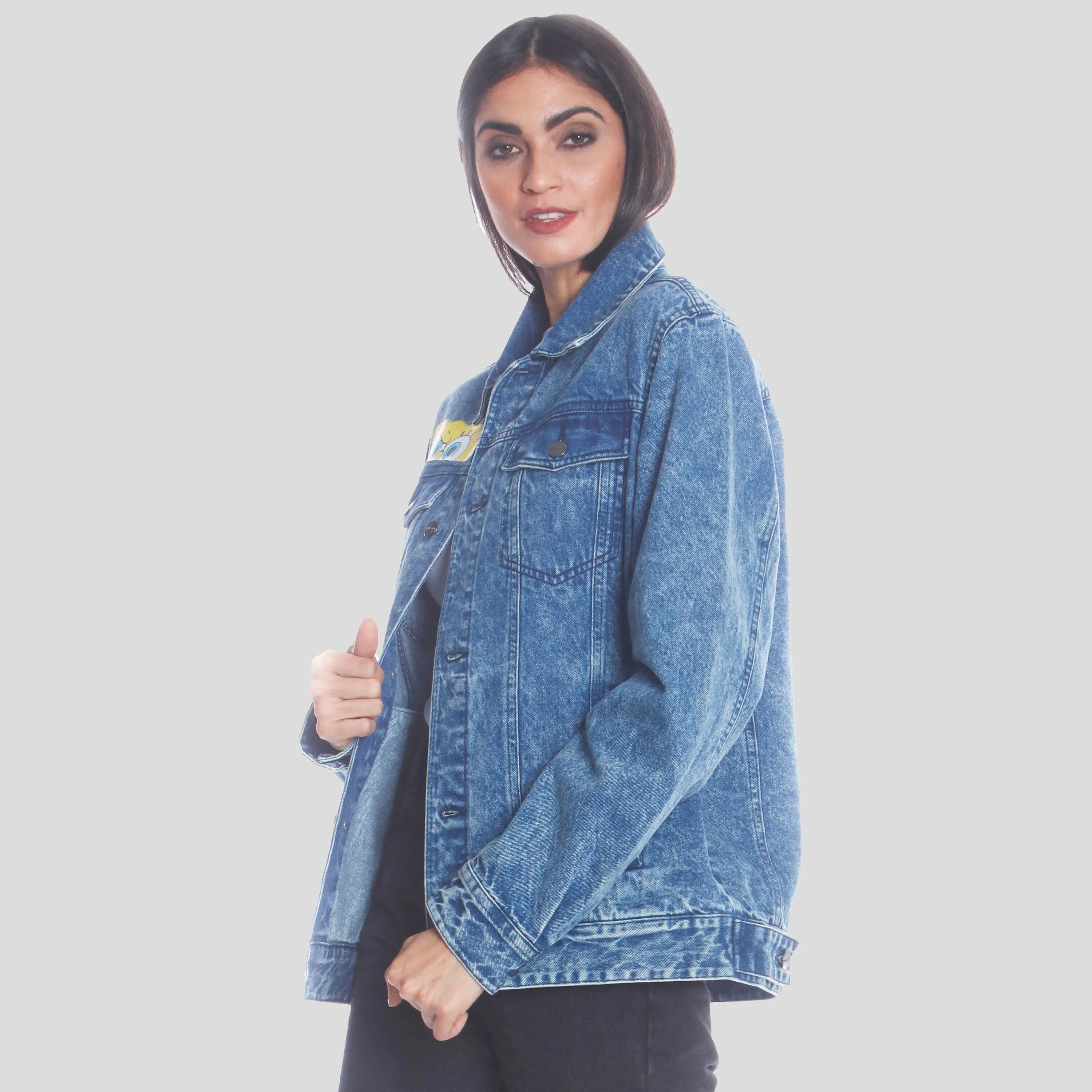 Members Only Women's SpongeBob Denim Oversized Jacket