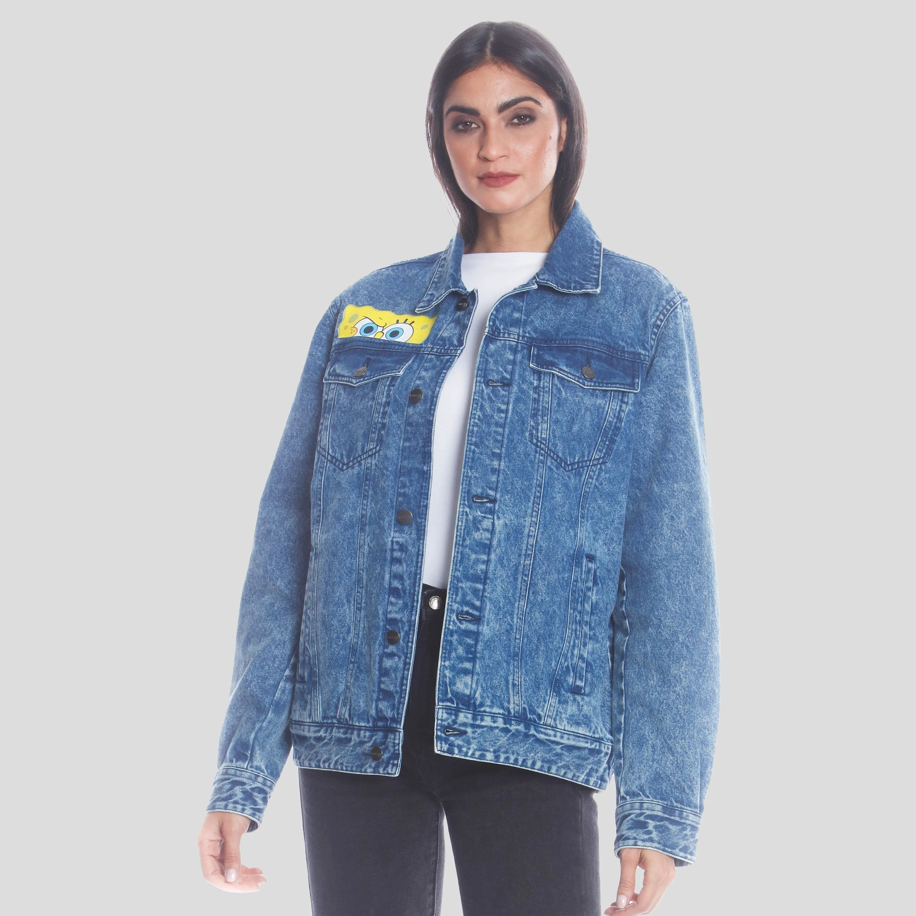 Members Only Women's SpongeBob Denim Oversized Jacket