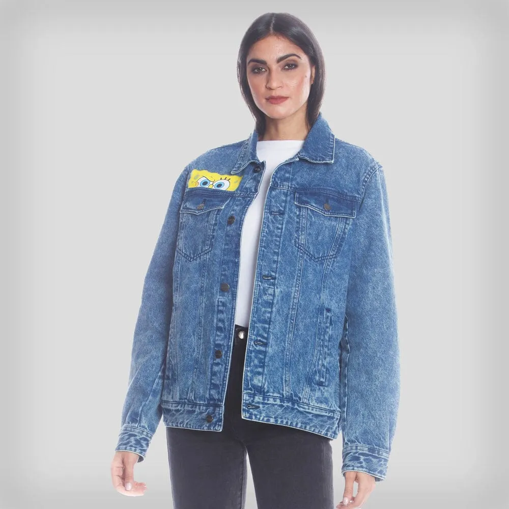 Members Only Women's SpongeBob Denim Oversized Jacket