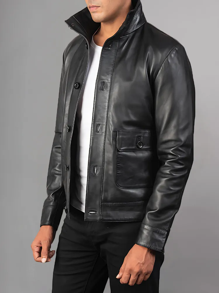 Men Cafe Racer Classic Fashion Motorbike Black Leather Jacket