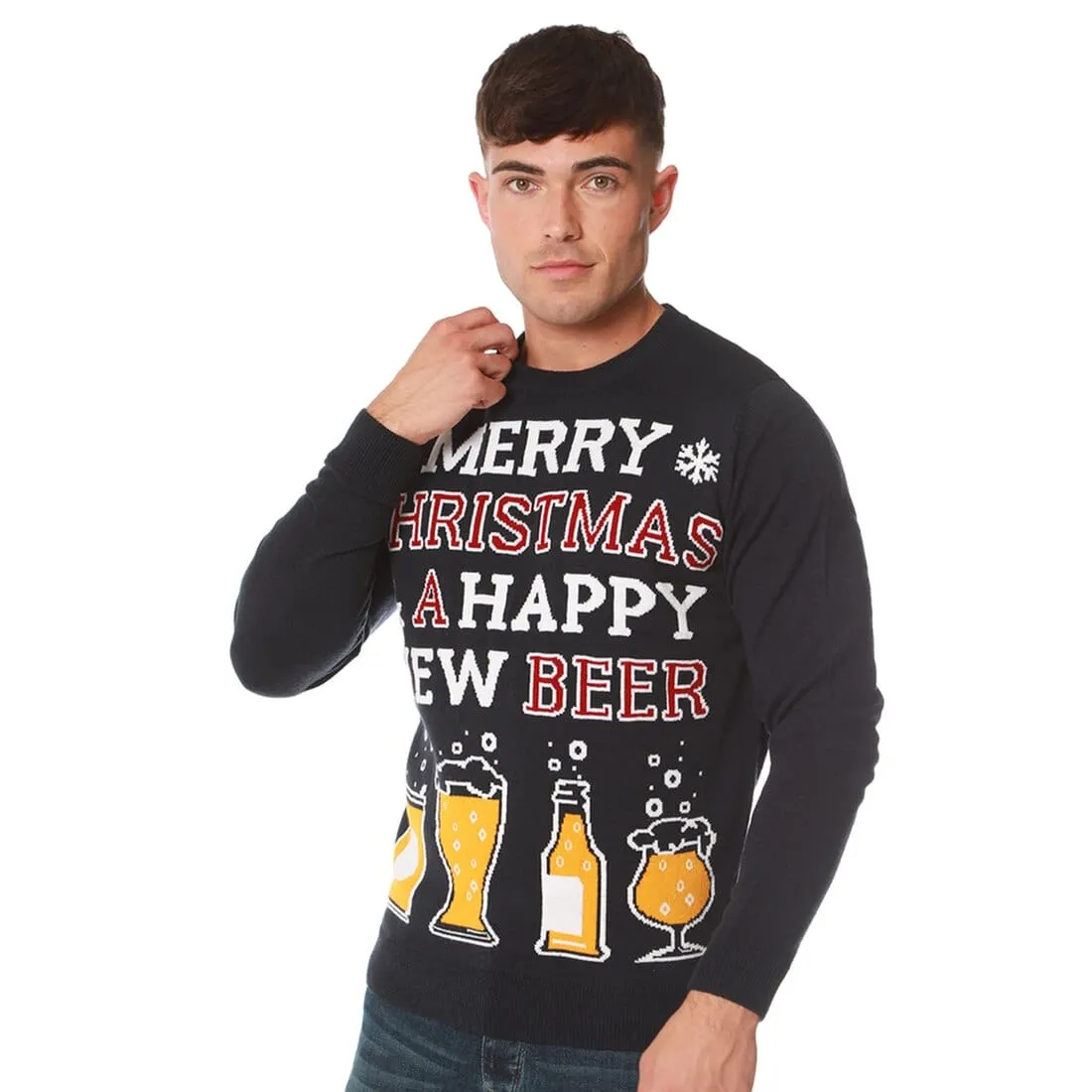 Mens Christmas Jumper Merry Christmas & A Happy New Beer