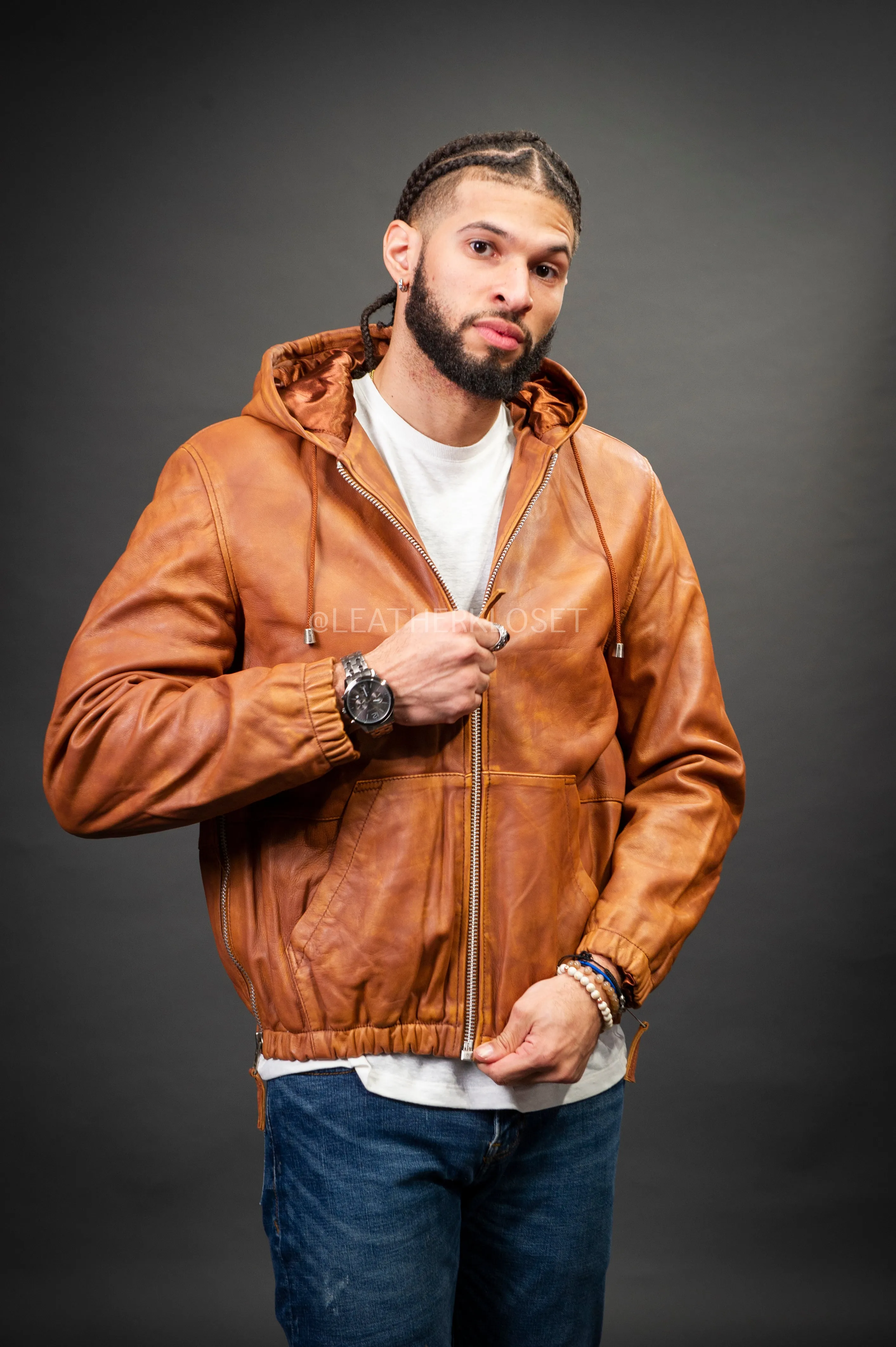 Men's Leather Hoodie [Caramel Crunch]