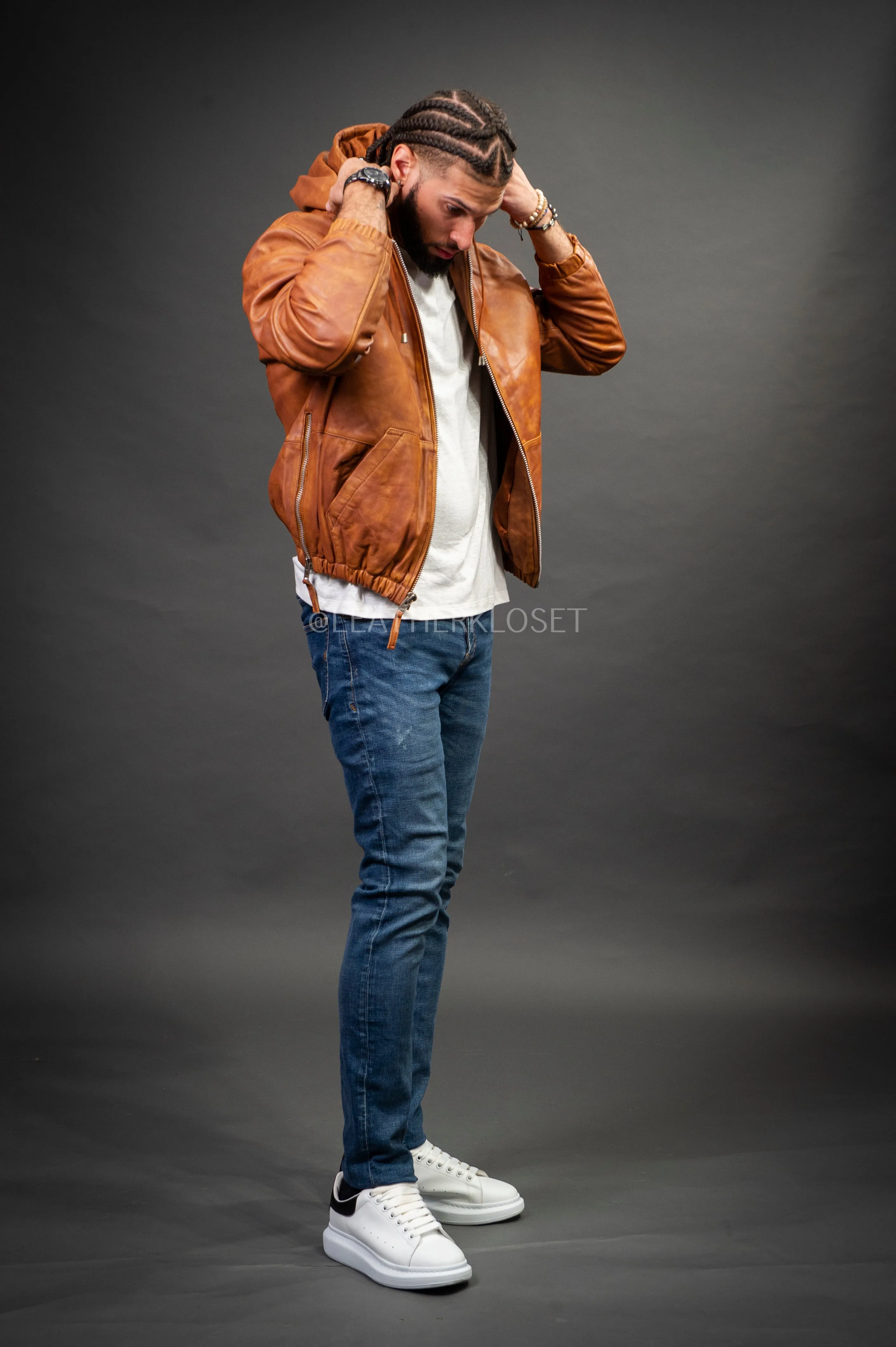 Men's Leather Hoodie [Caramel Crunch]