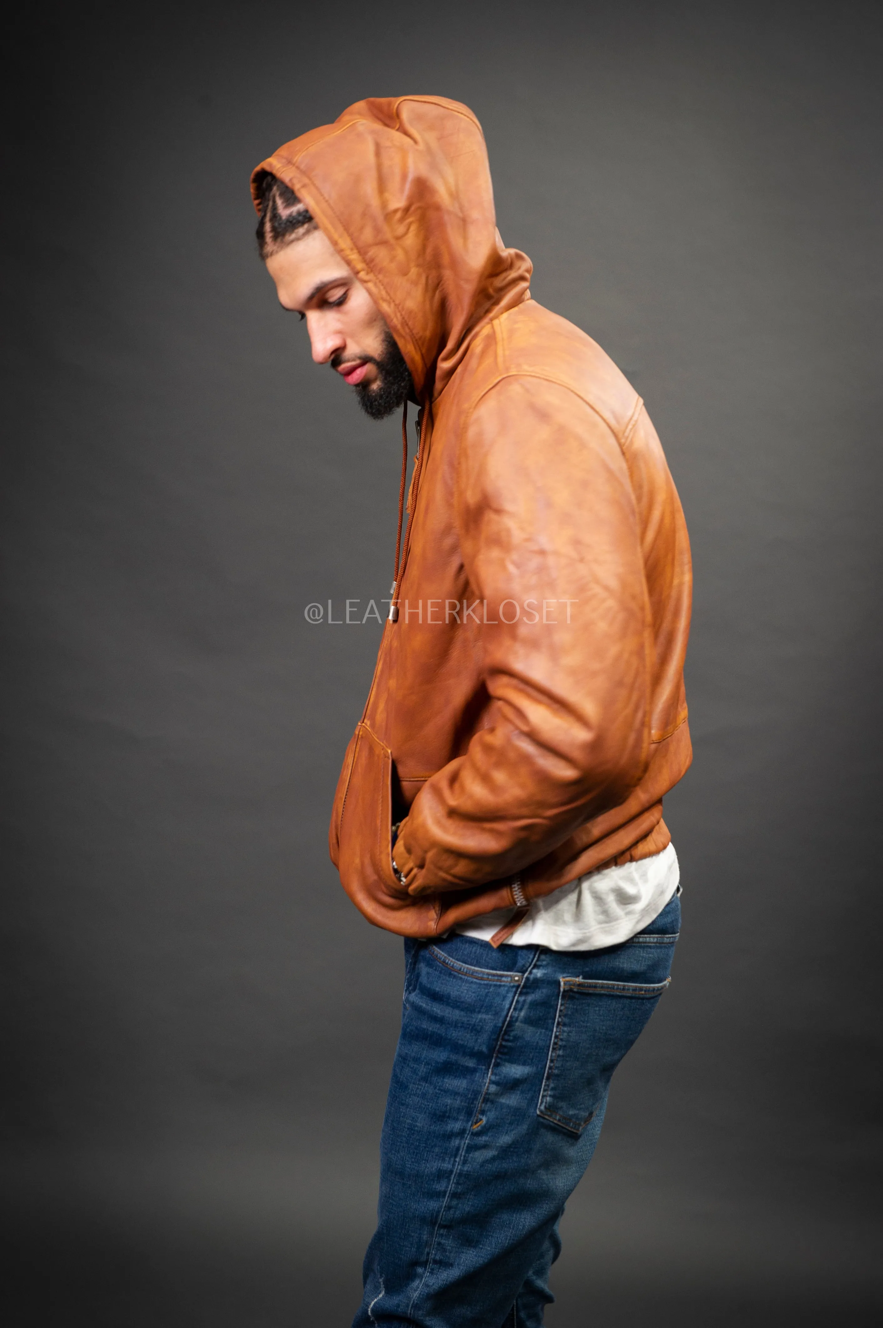 Men's Leather Hoodie [Caramel Crunch]