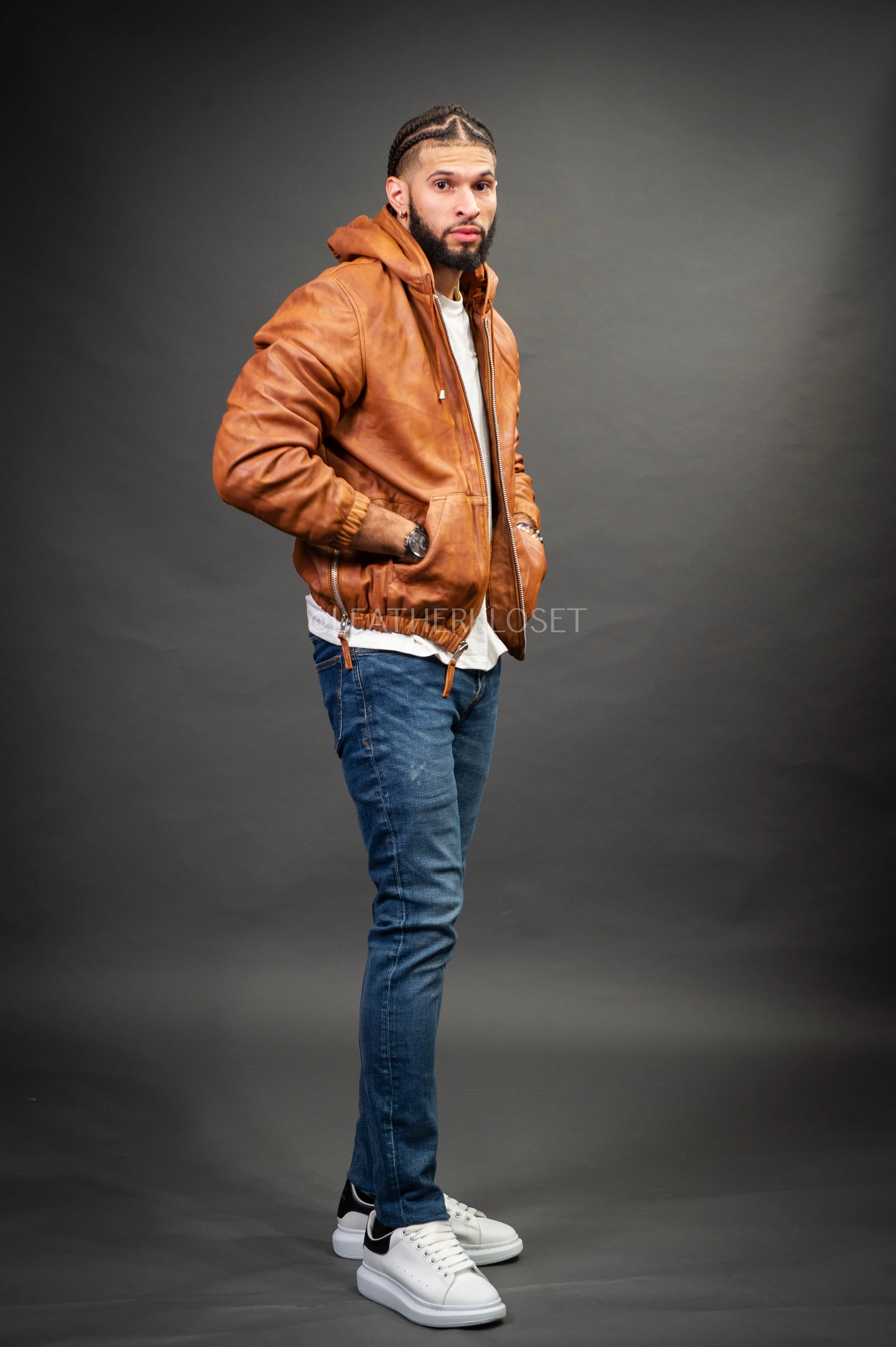 Men's Leather Hoodie [Caramel Crunch]