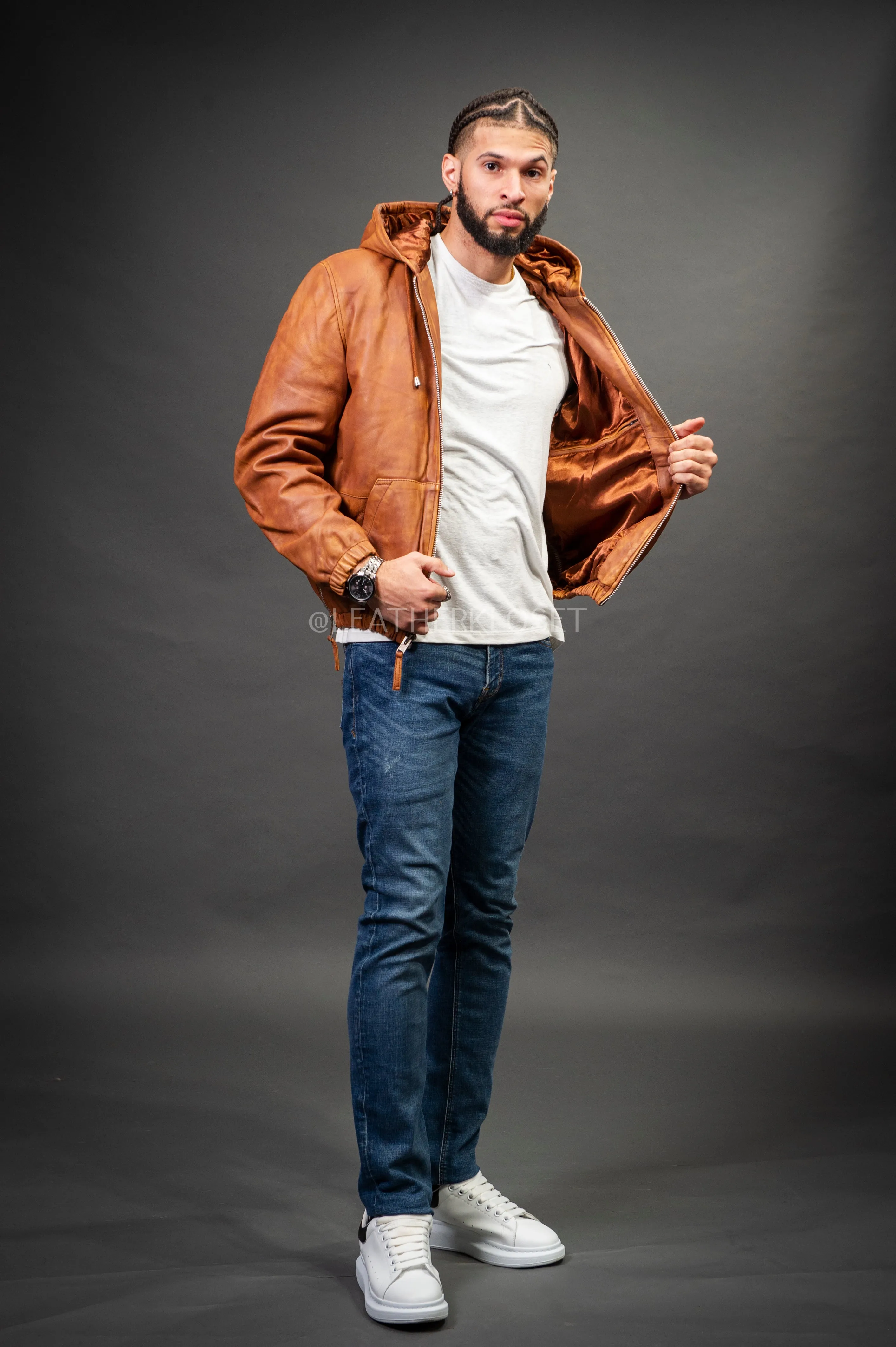 Men's Leather Hoodie [Caramel Crunch]