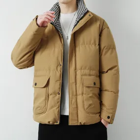 Men's Minimalist Solid Color Warm Cotton Jacket For Autumn And Winter