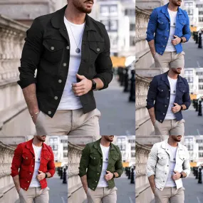 Mens Slim Fit Denim Lapel Jacket