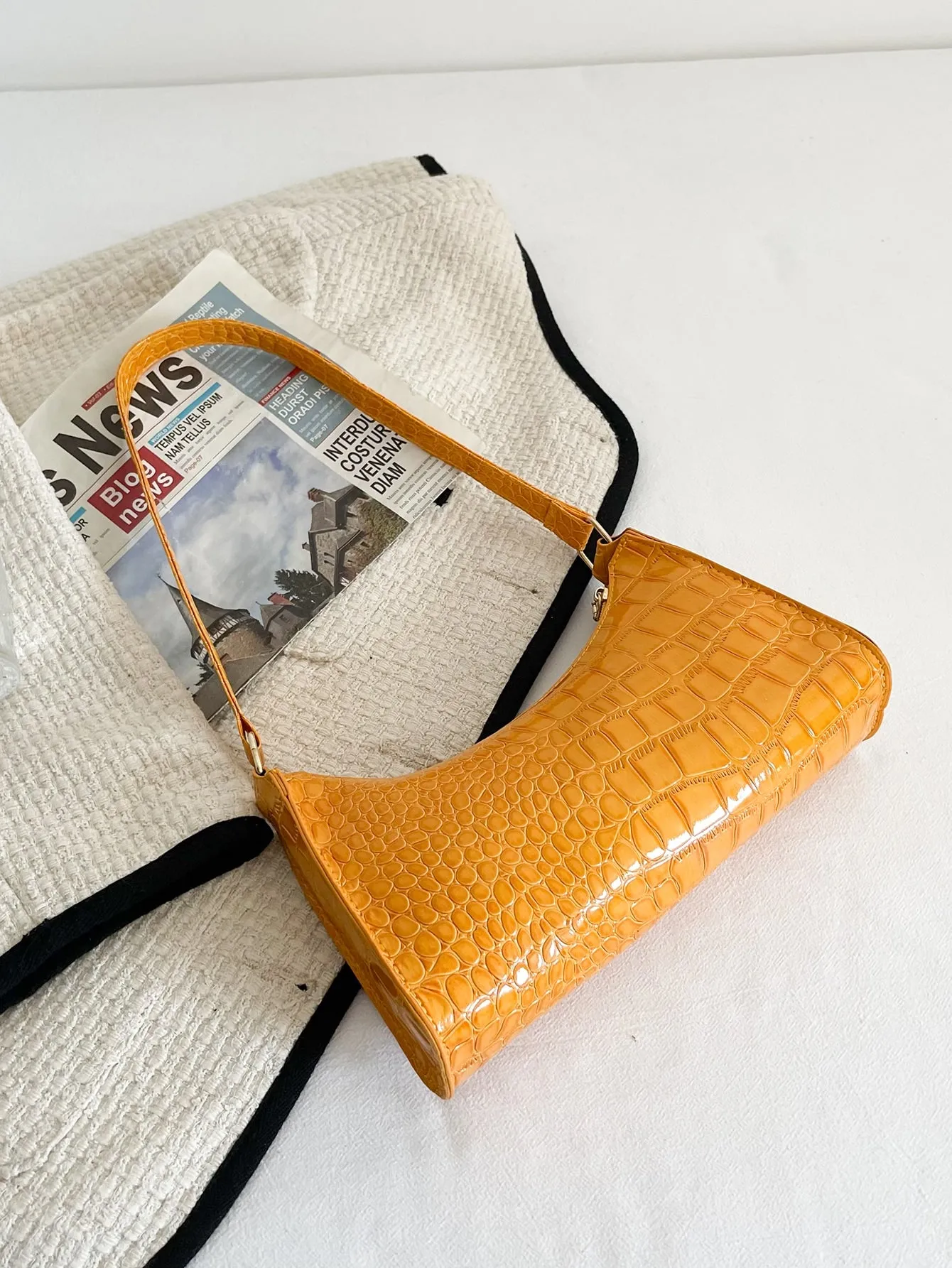 Minimalist Croc Embossed Baguette Bag