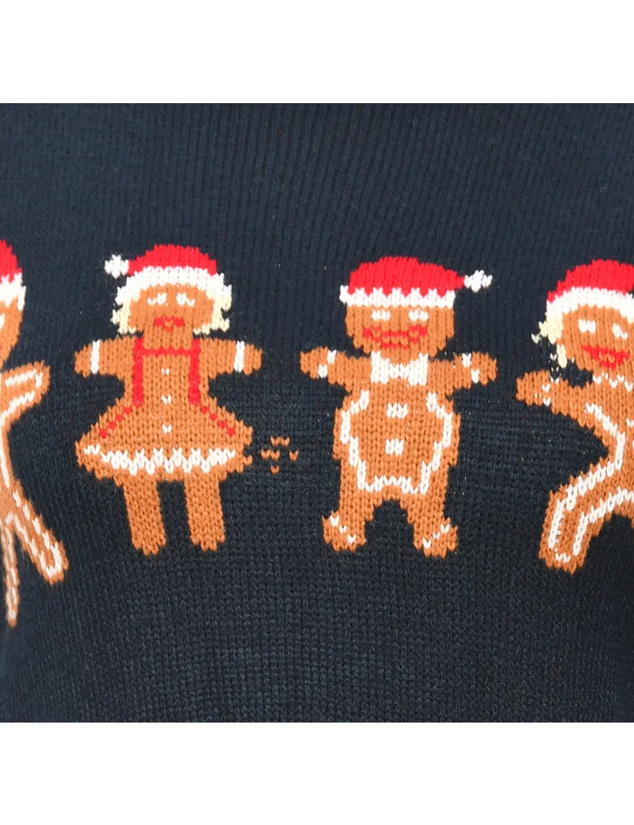 Navy Gingerbread Christmas Jumper - M