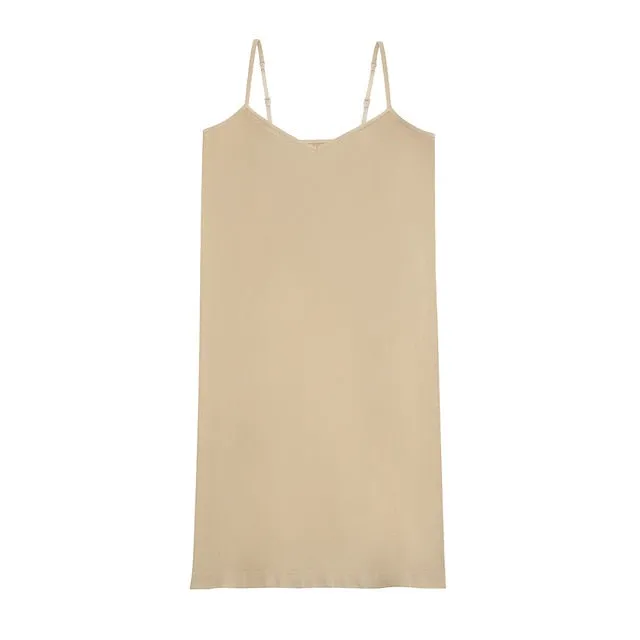 Nude Cami Dress Seamless Beige Tan Slip Adjustable Strap Stretch Camisole Bodycon Mini Dress Choose Deep V Neck Or Long Midi Too! One Size