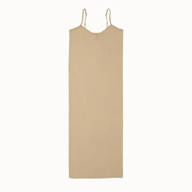 Nude Cami Dress Seamless Beige Tan Slip Adjustable Strap Stretch Camisole Bodycon Mini Dress Choose Deep V Neck Or Long Midi Too! One Size