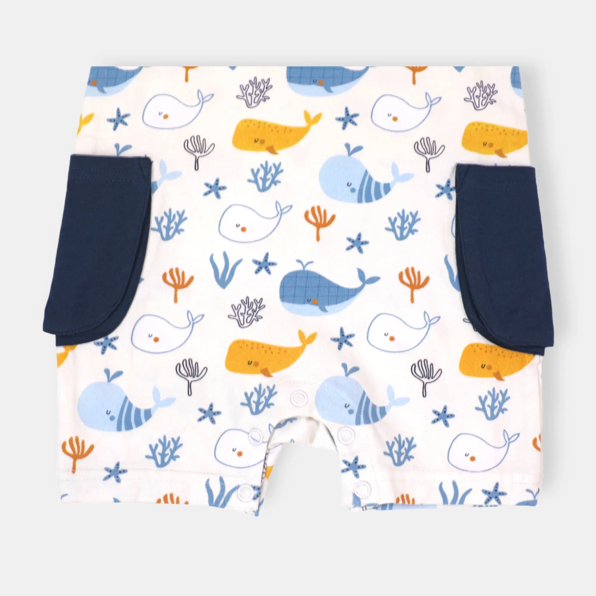 Ocean Whales Side Pocket Sleeveless Baby Romper (Organic)