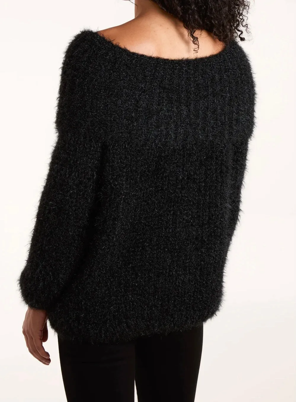 Off The Shoulder Bardot Style Fluffy Jumper (2 Colours)